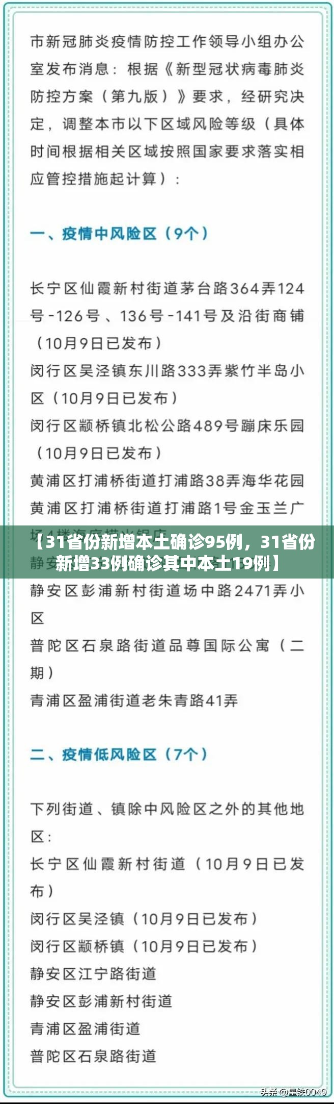 【31省份新增本土确诊95例，31省份新增33例确诊其中本土19例】