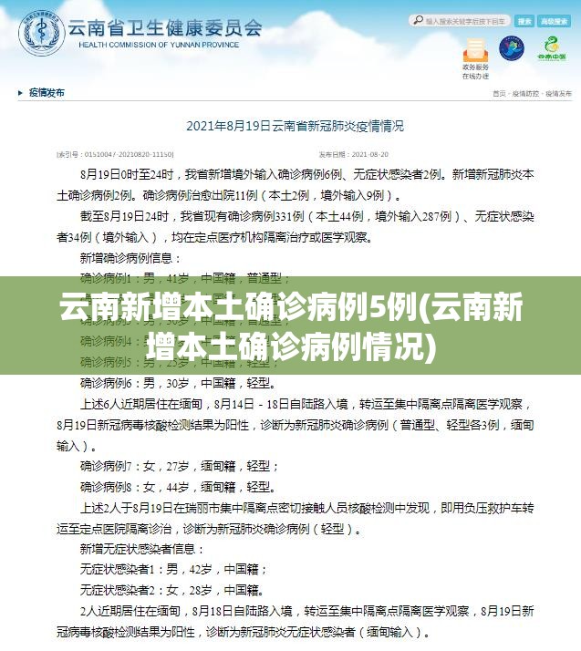 云南新增本土确诊病例5例(云南新增本土确诊病例情况)