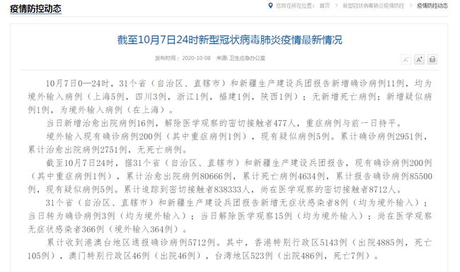 31省增11例境外病例/31省份新增1例为境外输入病例