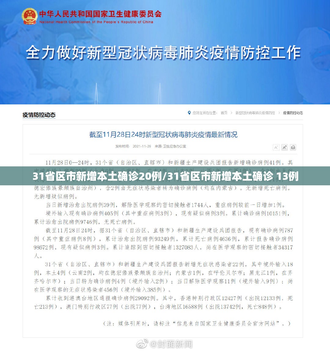 31省区市新增本土确诊20例/31省区市新增本土确诊 13例 31省区市新增本土确诊20例/31省区市新增本土确诊 13例