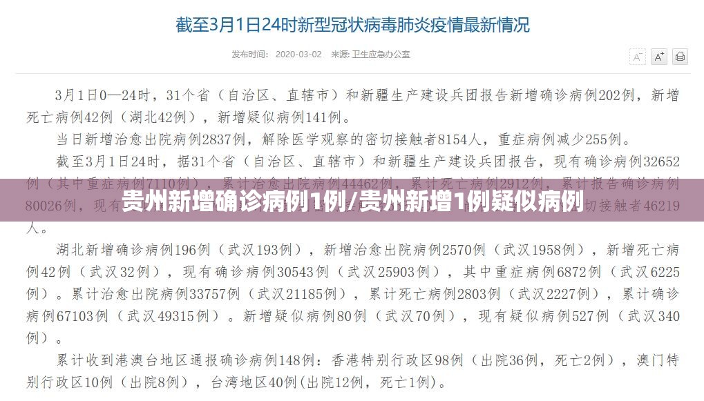 贵州新增确诊病例1例/贵州新增1例疑似病例