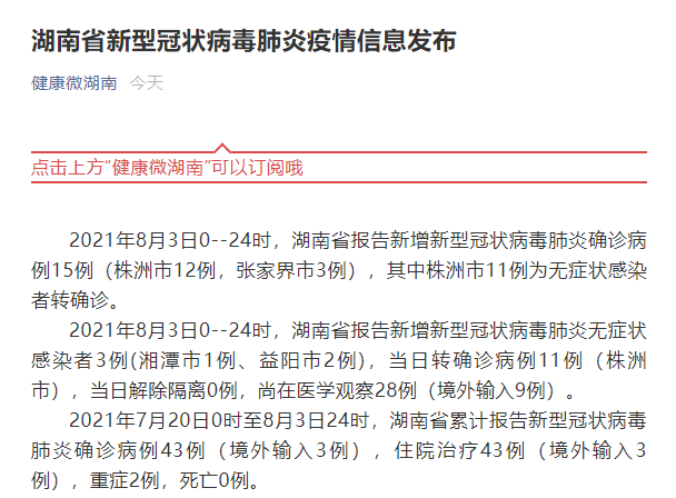 湖南新增本土确诊2例/湖南新增确诊病例2例
