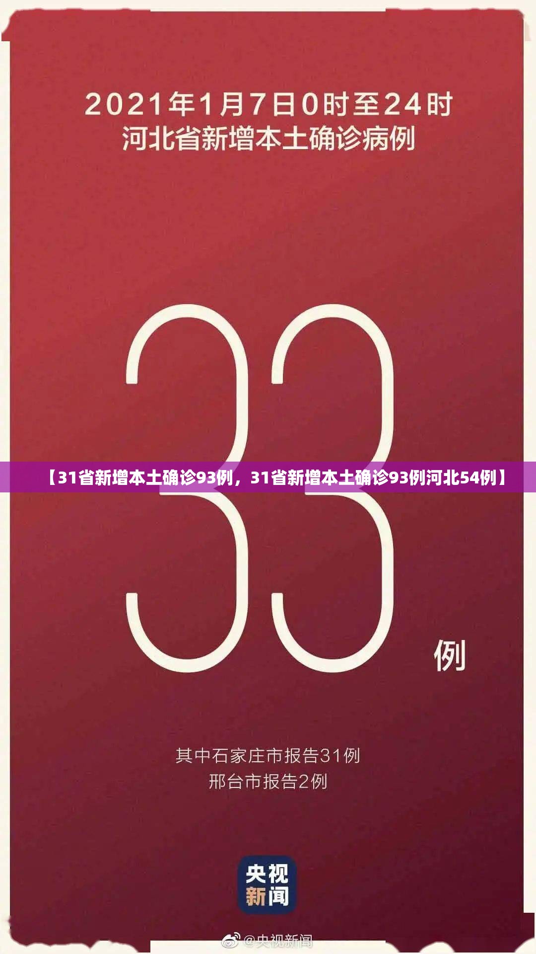 【31省新增本土确诊93例，31省新增本土确诊93例河北54例】