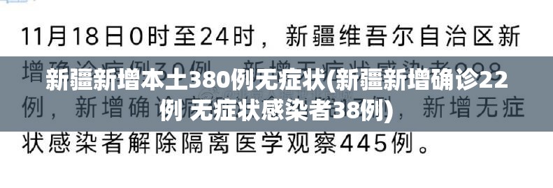 新疆新增本土380例无症状(新疆新增确诊22例 无症状感染者38例) 新疆新增本土380例无症状(新疆新增确诊22例 无症状感染者38例)