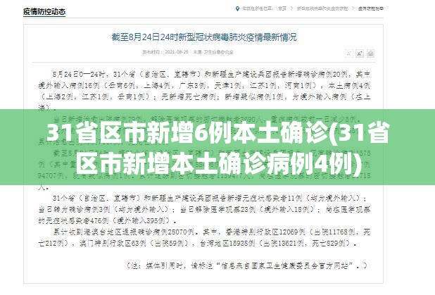 31省区市新增6例本土确诊(31省区市新增本土确诊病例4例)