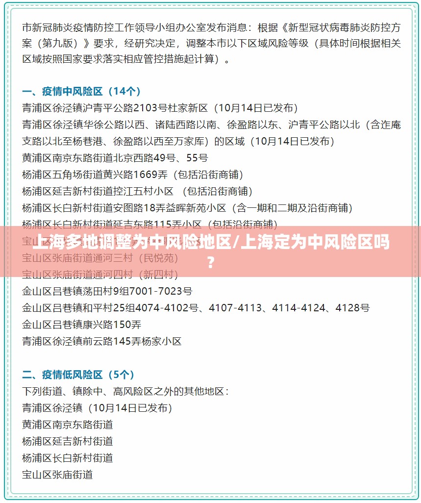 上海多地调整为中风险地区/上海定为中风险区吗?