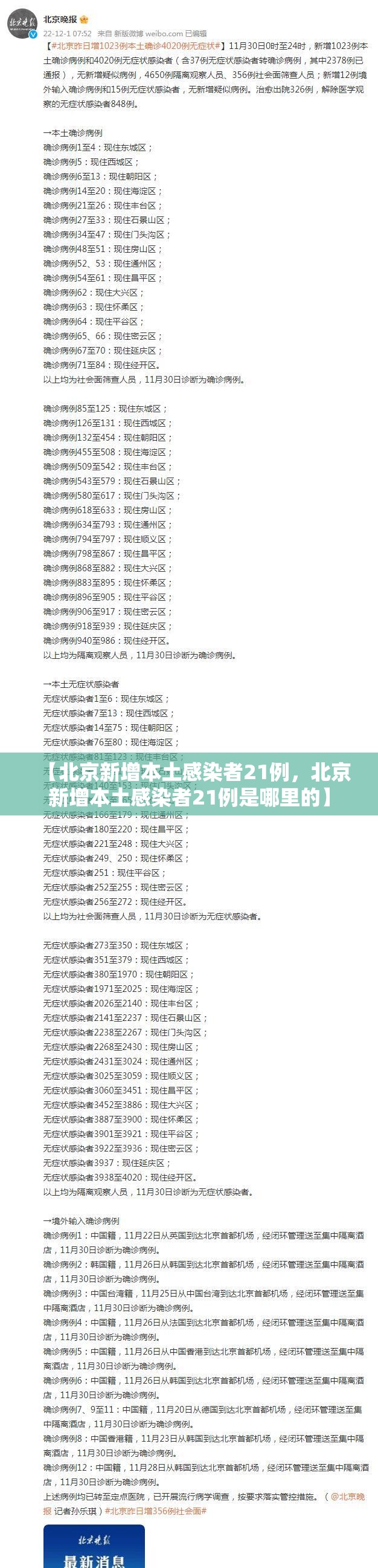 【北京新增本土感染者21例，北京新增本土感染者21例是哪里的】