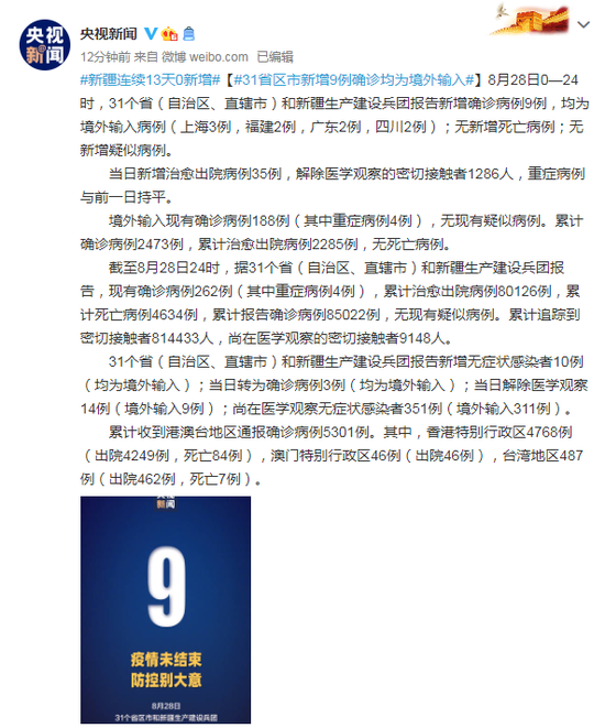 31省新增输入9例(31省新增18例输入) 31省新增输入9例(31省新增18例输入)