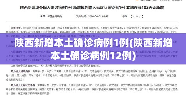 陕西新增本土确诊病例1例(陕西新增本土确诊病例12例)