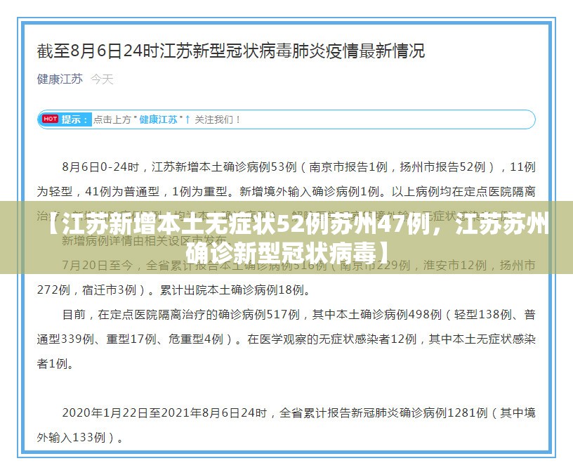 【江苏新增本土无症状52例苏州47例,江苏苏州确诊新型冠状病毒】 【江苏新增本土无症状52例苏州47例,江苏苏州确诊新型冠状病毒】
