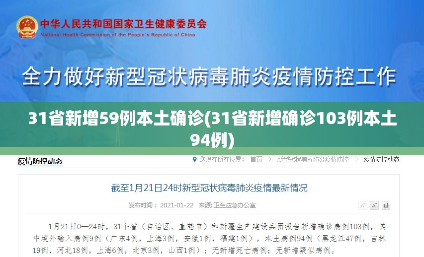 31省新增59例本土确诊(31省新增确诊103例本土94例)