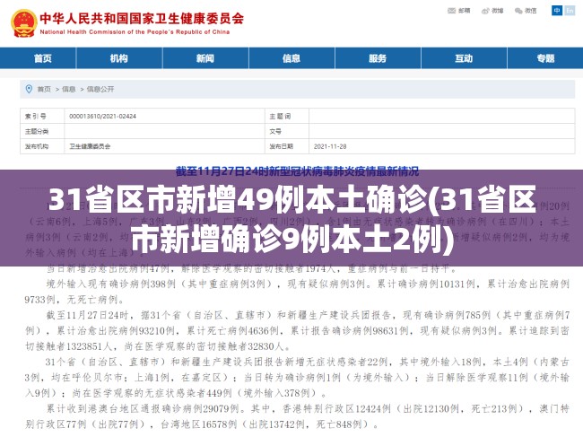 31省区市新增49例本土确诊(31省区市新增确诊9例本土2例)