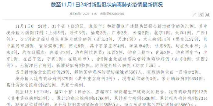 【31省份增本土确诊71例内蒙古32例，31省区市新增1例本土确诊 在内蒙古】