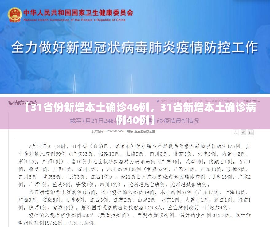 【31省份新增本土确诊46例，31省新增本土确诊病例40例】