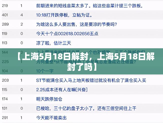 【上海5月18日解封,上海5月18日解封了吗】 【上海5月18日解封,上海5月18日解封了吗】