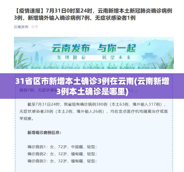 31省区市新增本土确诊3例在云南(云南新增3例本土确诊是哪里)