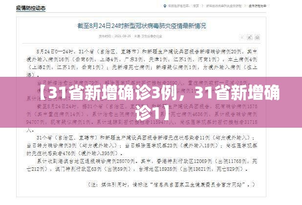 【31省新增确诊3例，31省新增确诊1】