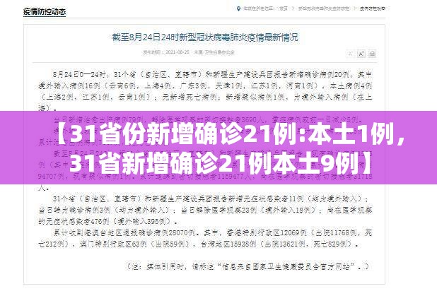 【31省份新增确诊21例:本土1例，31省新增确诊21例本土9例】