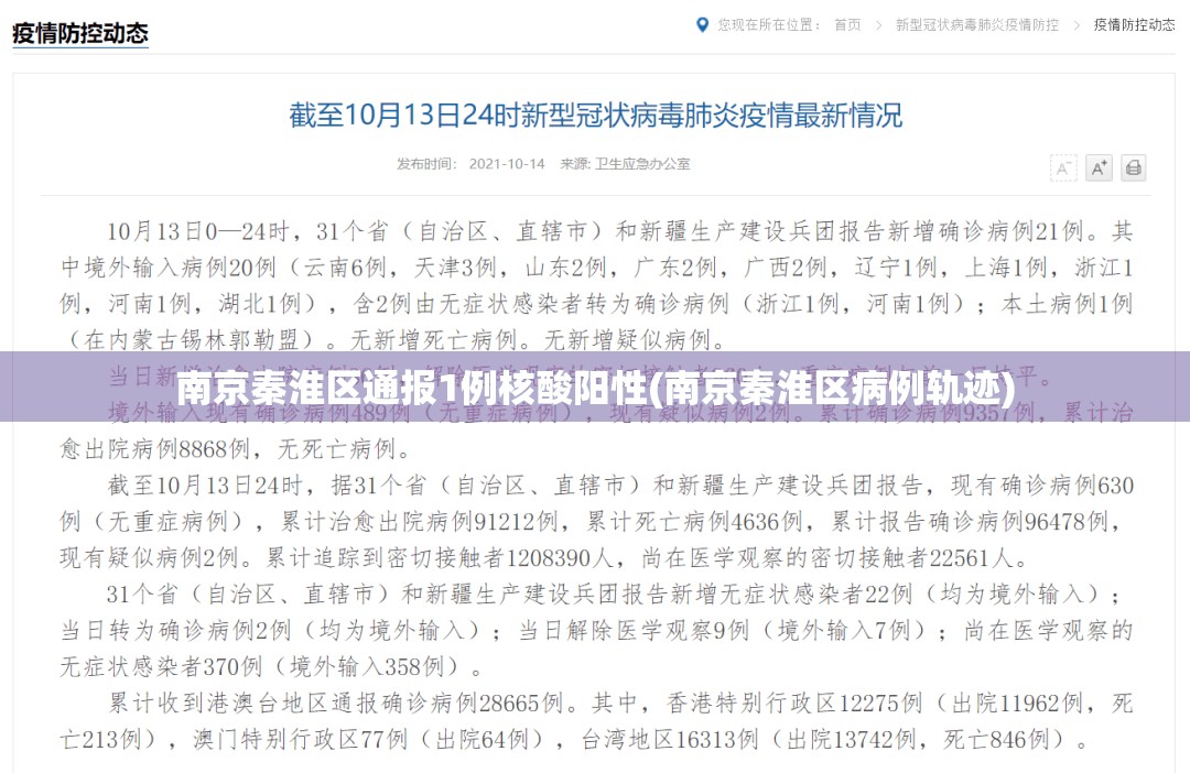 南京秦淮区通报1例核酸阳性(南京秦淮区病例轨迹) 南京秦淮区通报1例核酸阳性(南京秦淮区病例轨迹)