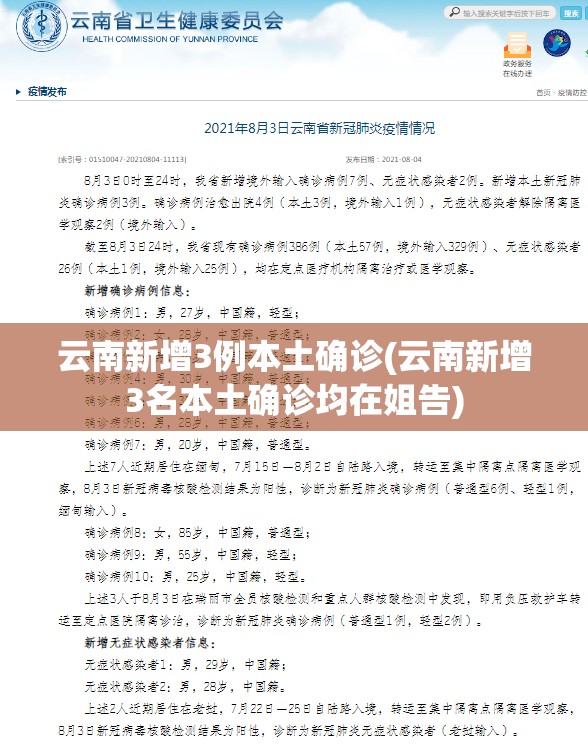 云南新增3例本土确诊(云南新增3名本土确诊均在姐告) 云南新增3例本土确诊(云南新增3名本土确诊均在姐告)
