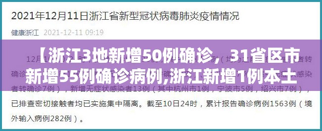 【浙江3地新增50例确诊，31省区市新增55例确诊病例,浙江新增1例本土病例】