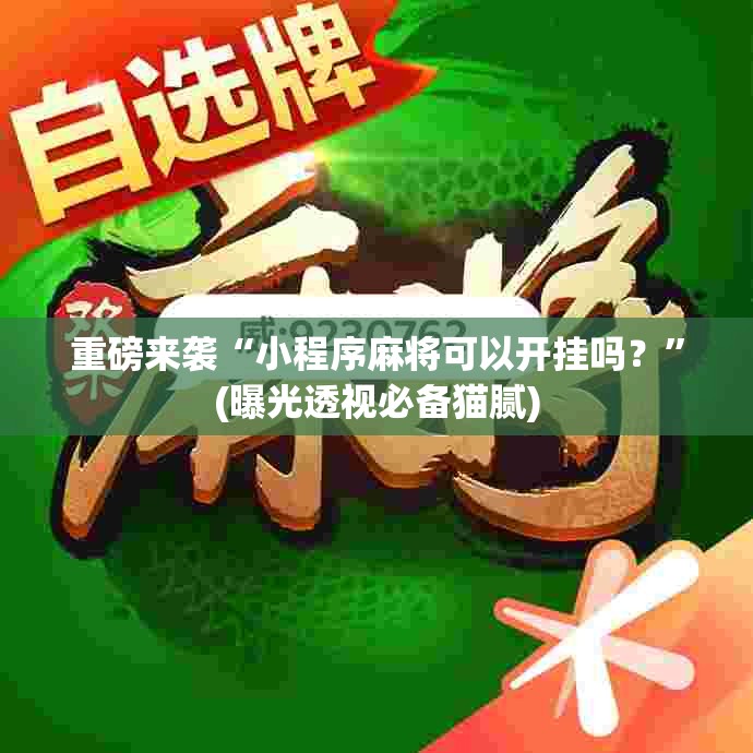 重磅来袭“小程序麻将可以开挂吗？”(曝光透视必备猫腻)