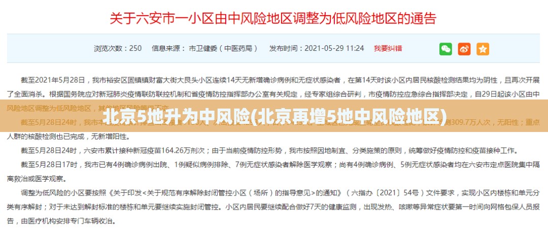 北京5地升为中风险(北京再增5地中风险地区)