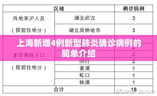 上海新增4例新型肺炎确诊病例的简单介绍