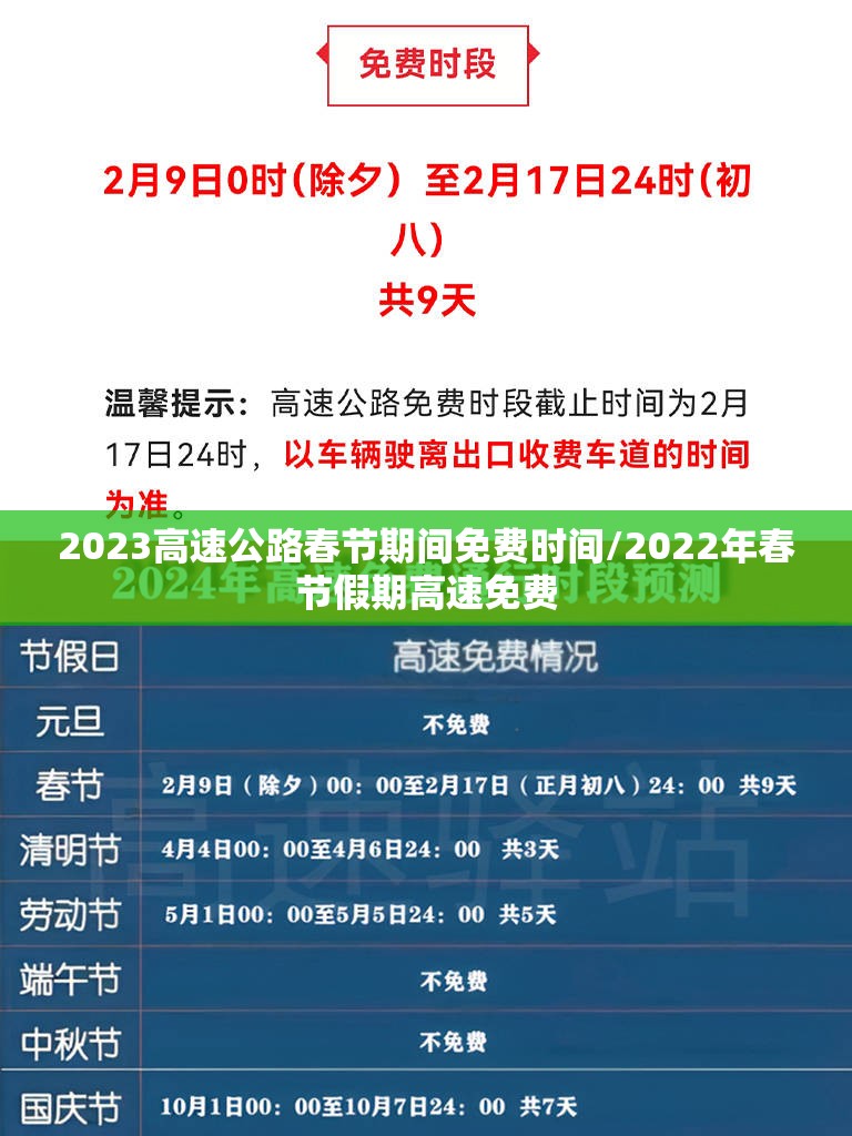 2023高速公路春节期间免费时间/2022年春节假期高速免费