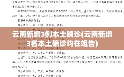 云南新增3例本土确诊(云南新增3名本土确诊均在姐告)