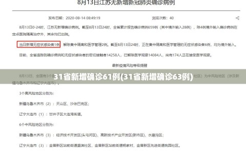 31省新增确诊61例(31省新增确诊63例)
