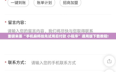 重磅来袭“手机麻将挂先试用后付款 小程序”通用版下载教程!