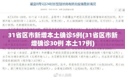 31省区市新增本土确诊5例(31省区市新增确诊30例 本土17例)