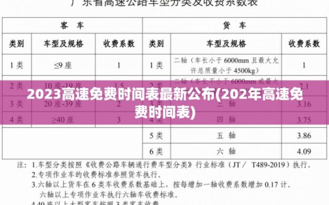 2023高速免费时间表最新公布(202年高速免费时间表)