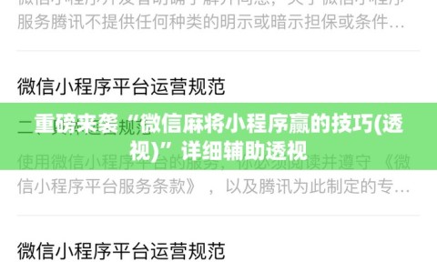 重磅来袭“微信麻将小程序赢的技巧(透视)”详细辅助透视