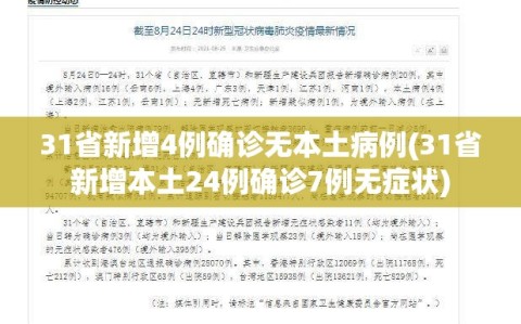31省新增4例确诊无本土病例(31省新增本土24例确诊7例无症状)
