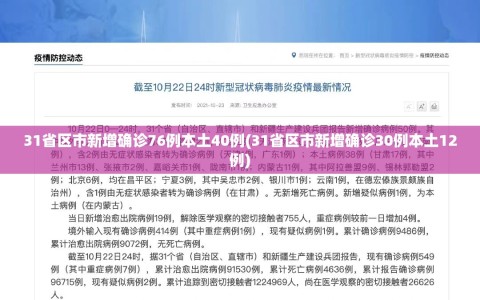 31省区市新增确诊76例本土40例(31省区市新增确诊30例本土12例)