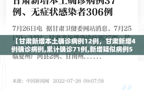 【甘肃新增本土确诊病例12例，甘肃新增4例确诊病例,累计确诊71例,新增疑似病例5例】
