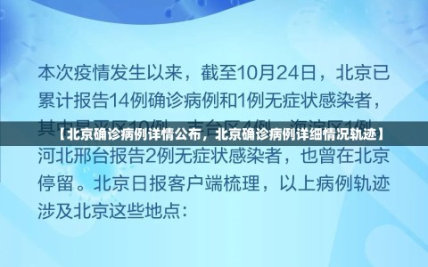 【北京确诊病例详情公布，北京确诊病例详细情况轨迹】