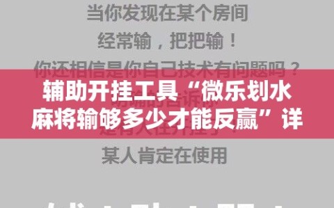 辅助开挂工具“微乐划水麻将输够多少才能反赢”详细开挂玩法