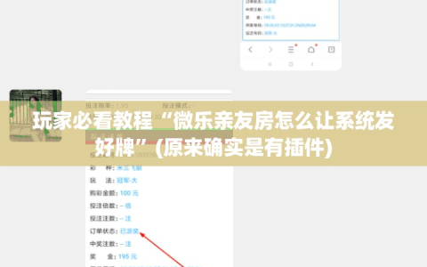 玩家必看教程“微乐亲友房怎么让系统发好牌”(原来确实是有插件)