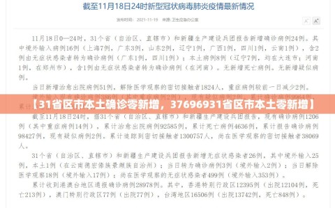 【31省区市本土确诊零新增，37696931省区市本土零新增】