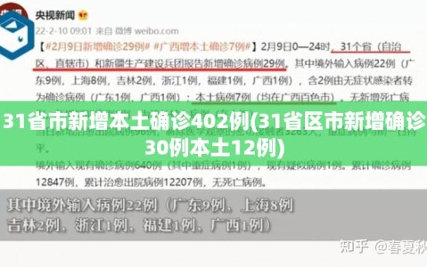 31省市新增本土确诊402例(31省区市新增确诊30例本土12例)